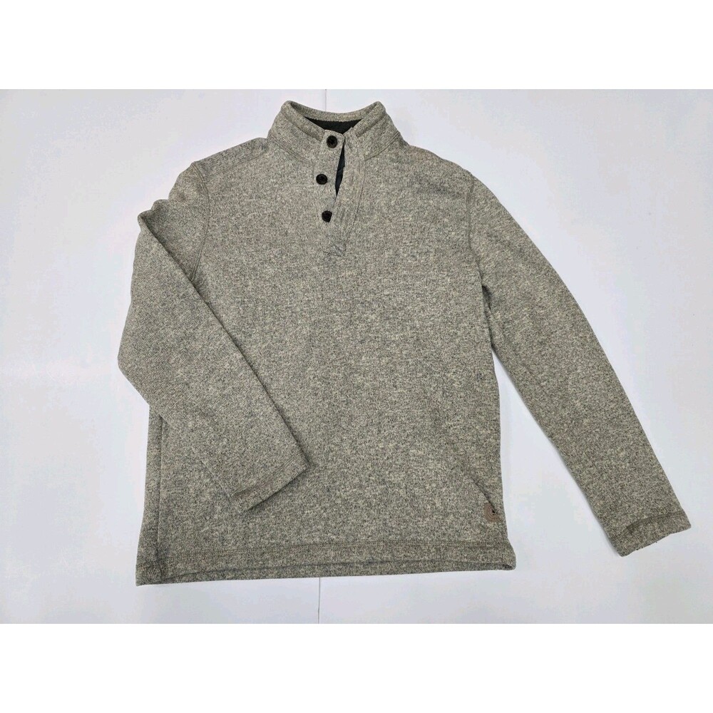 G.H. Bass Mens Medium Gray Fleece Knit Henley Sweater Mock Neck 1/4 Button Top
